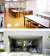 橘・学生会館 カマラード新城食堂・駐輪スペース